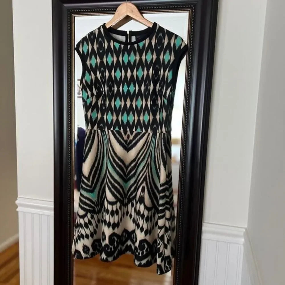 Just Taylor Women's Knit Dress Teal Black Ikat Tribal